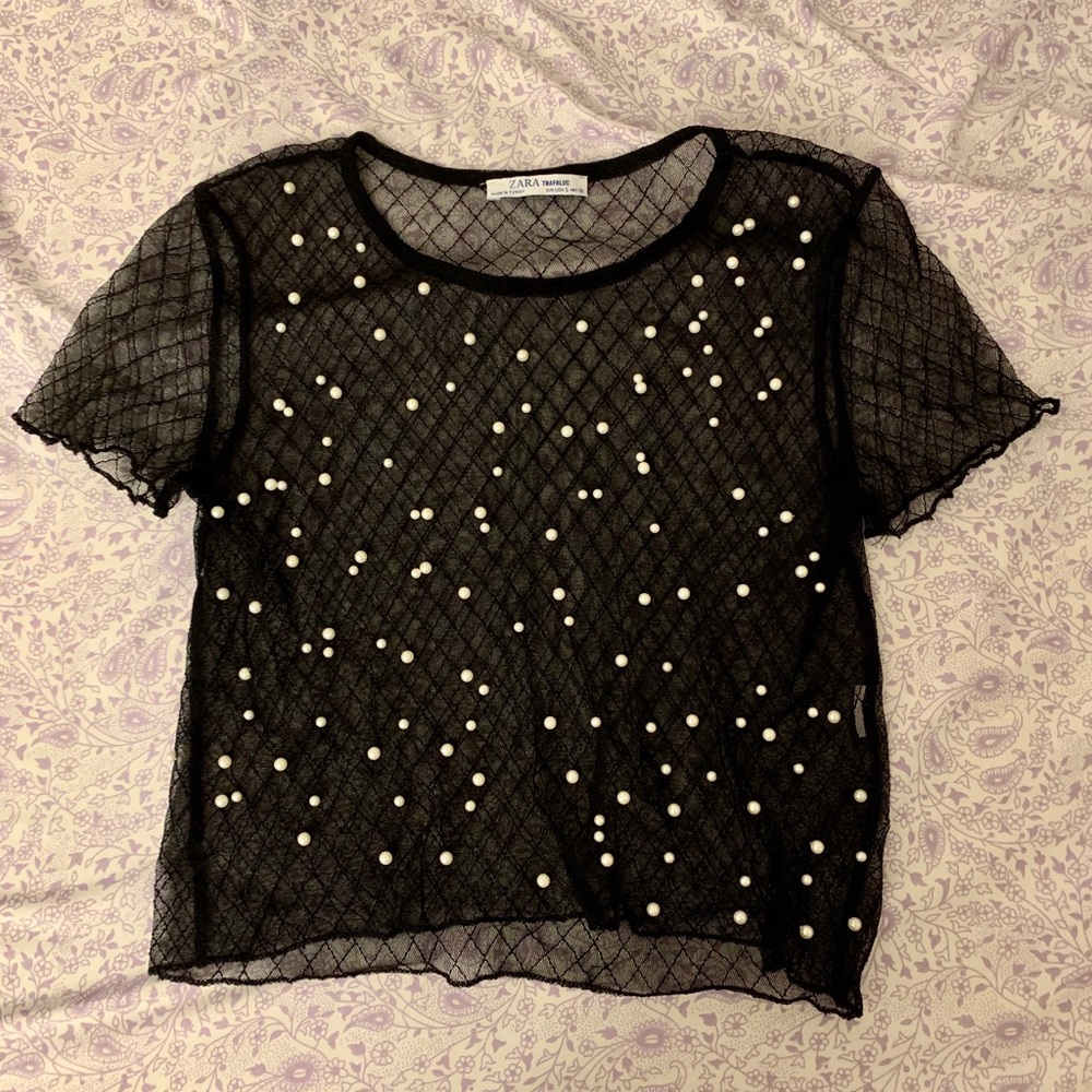 Zara pearl mesh top